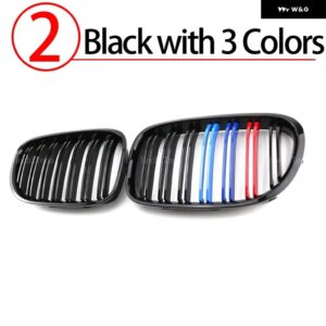 BMW 車黒グリル フロントキドニーグリル 7シリーズ F01 F02 F03 F04 2009-2015 デュアルスラットダブルライングリル - 2.Black　with　3　Color