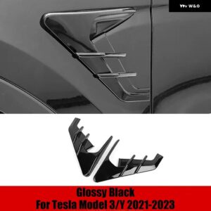 テスラ 2個 サイド ウイング パネル カバー スポイラー ダストカバー カメラ フランク モデル3 Y 2021-2023 装飾 - Glossy black