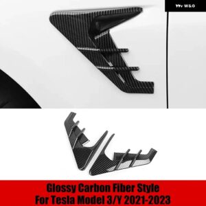 テスラ 2個 サイド ウイング パネル カバー スポイラー ダストカバー カメラ フランク モデル3 Y 2021-2023 装飾 - Carbon Fiber Style B