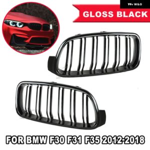 BMW カーボン/ブラックフロントキドニーグリル 3シリーズ F30 F31 F35 F80 2012-2018 レーシンググリル フードインレットグリル - black