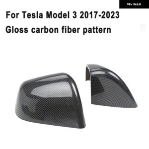 テスラ 外装 バック ミラー サイド ミラー ハウジング カバー キャップシェル モデル3 Y 2017-2023 グロスマットブラックカーボンパ - 3 Carbon pattern