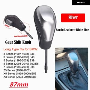 BMW ギアスティック シフト ノブレバー ハンスボール E39 E46 E53 E60 E61 E63 E64 E83 E81 E82 E87 E90 E91 E92 E93 - Silver-suede-Long