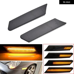 ポルシェ 2個 987 ケイマン ボクスター 911 997 カレラ ターボ GT3 GT2 ダイナミック LED サイド マーカー ウィンカー ウ - Dynamic Smoked Black