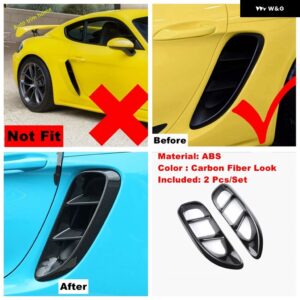 ポルシェ エンジン サイドボディエアフローフェンダーインテークフード ボンネット ベントカバー トリム 718 ケイマンボクスター 2017 - 2 - Carbon Fiber Look