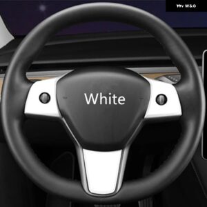 テスラ 3個 モデル3 Y 2017-2022 ステアリングホイール装飾パッチカバー ABS マットカーボン ステッカー 自動車アクセサリー - WHITE