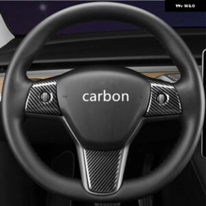 テスラ 3個 モデル3 Y 2017-2022 ステアリングホイール装飾パッチカバー ABS マットカーボン ステッカー 自動車アクセサリー - CARBON