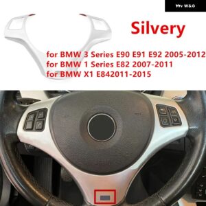 BMW 3シリーズ E90 E91 E92 E93 2005-2012 カーボン ステアリングホイール 装飾 フレーム モールド ステッカー ストリップ トリム カバー - silvery