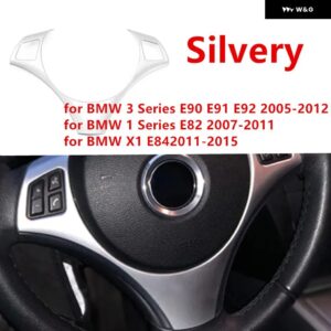 BMW 3 1シリーズ E82 E87 2005-2011 E84 X1 2009 カーボン ステアリングホイール 装飾 フレーム モールド ステッカー アクセサリー - silvery