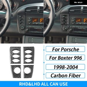 ポルシェ ボクスター 996 1998-2004 カーボン中央 制御 ボタン パネル 装飾カバー カー インテリア アクセサリー ステッカー - Black Carbon Fiber
