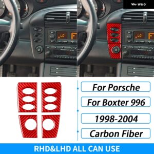 ポルシェ ボクスター 996 1998-2004 カーボン中央 制御 ボタン パネル 装飾カバー カー インテリア アクセサリー ステッカー - red carbon fiber