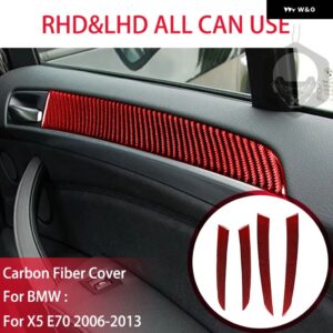 BMW X5 E70 2006-2013 カーボンドア パネル 装飾ストリップスタートストップスイッチカバー スーツ インテリア ACCESSORIERS ステッカー - Red carbon