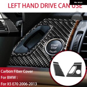 BMW X5 E70 2006-2013 カーボンドア パネル 装飾ストリップスタートストップスイッチカバー スーツ インテリア ACCESSORIERS ステッカー - LHD