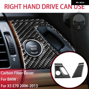 BMW X5 E70 2006-2013 カーボンドア パネル 装飾ストリップスタートストップスイッチカバー スーツ インテリア ACCESSORIERS ステッカー - RHD