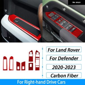 ランドローバー ディフェンダー 2020-2023 カーボンウィンドウリフトスイッチ パネル トリム カバー 車内 装飾 アクセサリー ステッカー - Red Carbon Fiber3