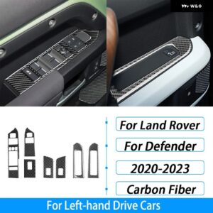 ランドローバー ディフェンダー 2020-2023 カーボンウィンドウリフトスイッチ パネル トリム カバー 車内 装飾 アクセサリー ステッカー - Black Carbon Fiber