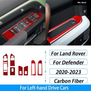ランドローバー ディフェンダー 2020-2023 カーボンウィンドウリフトスイッチ パネル トリム カバー 車内 装飾 アクセサリー ステッカー - red carbon fiber