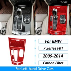 BMW 7シリーズ F01 2009-2014 カーボン中央 ギア シフト 収納 ボックス パネル スーツ トリム カバー 車内 装飾 ステッカー - Red2