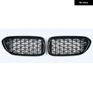 BMW 5シリーズ G30 G31 G38 520I 530I 540I 2018 2019 2個カーレース グリル メテオダイヤモンドスター スタイル フロントキドニー グリル バンパー - Glossy Black