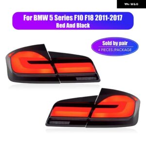 BMW LED テールライト 5シリーズ F10 F18 2011-2017 流れる水フリッカーテールランプフォグプラグアンドプレイカー テールライト - Black Red