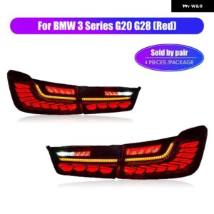 BMW 2個 テールライト 現 3シリーズ G20 G28 LEDブレーキ流れる水フリッカープラグアンドプレイテールランプ リバースライト テール - Red