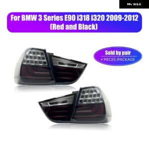 BMW LED テールライト 3シリーズ E90 I318 I320 2005-2012 流れる水フリッカーテールランププラグアンドプレイ テールライト - Red Black 09-12