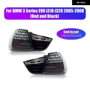 BMW LED テールライト 3シリーズ E90 I318 I320 2005-2012 流れる水フリッカーテールランププラグアンドプレイ テールライト - Red Black 05-18