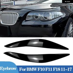 BMW 5シリーズ F10 F11 2011-14 2個 フロントヘッドライト アイブロウカバー 目蓋トリム ステッカー グロスブラック ABS カスタムパーツ ア