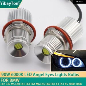 BMW 2個 90ワット 6000 18K ランプ LED エンジェルアイズマーカー ライト 電球 E87 E39 M5 E60 E61 E63 E64 M6 E65 E66 E83 X3 E53 X5 2000