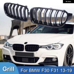 BMW フロントキドニーグリル レーシンググリル 3シリーズ F30 F31 F35 13-19 グロスブラックダブルスラット自動車アクセサリー カスタムパ