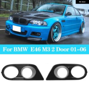 BMW E46 M3 2 ドア 01-06 フォグランプ カバー カーボンランプ フレームフロントフードグリルライト グロスブラックオートアクセサリー カ