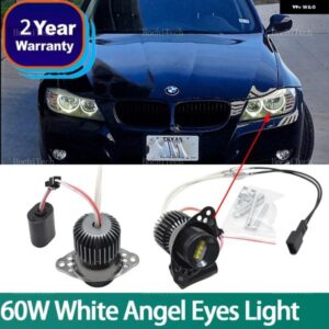 BMW 60ワット LED エンジェルアイハローリングマーカー サイドライト 白色 LED 電球ヘッドライト 3シリーズ E90 E91 LCI ハロゲン 09-11 カ