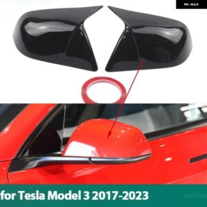 テスラ ホーン形状スポーツルックブラックバックミラー サイドミラー カバー キャップステッカー モデル 3 MODEL3 2021-24 カスタム