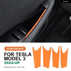 テスラ イタリアトップスエードドア内側ハンドルトリム ステッカー モデル 3 ハイランド 2024-アップ 装飾 カーインテリアアクセサリー カ