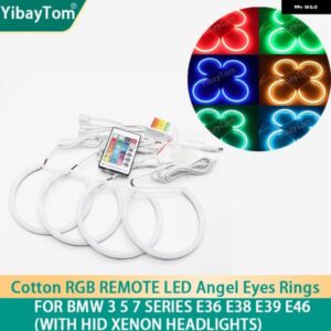 BMW リモートマルチカラー RGB SMD コットン LED エンジェルアイリング 3 5 7シリーズ E36 E38 E39 E46 キセノンレンズ ヘッドライト カス