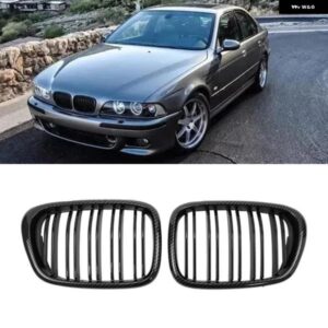 BMW E39 5シリーズ 525 528 99-03 カーボン 2個 フロントバンパー フードキドニーレーシンググリルデュアルスラットグリルアクセサリー カ