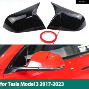 テスラ 2X アドオンスタイル バックミラー カバー キャップ ブラック モデル 3 モデル 3 2021-2024 ホーン形状ステッカー カスタ