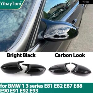 BMW 2X カーボンルックブラックサイドミラー カバー 交換用 1 3シリーズ E90 E91 E92 E93 E81 E87 E82 E88 ブラックカーボン カスタムパー