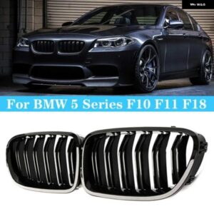 BMW スタイル グロスブラックフロントキドニーダブルスラットグリル デュアルラインレーシンググリル 5シリーズ F10 F11 F18 2010-2017 カ