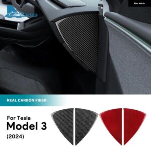 テスラ リアルソフトカーボンフロントドアスロットパネルトリム ステッカー モデル 3 ハイランド 2024 2025 装飾 インテリアアクセサリー