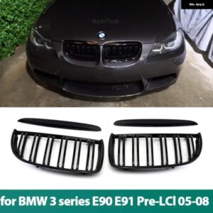 BMW フロントキドニーグリルレーシンググリル E90 E91 3シリーズ 2005-2012 320I 325I 330I デュアルラインダブルスラット自動スタイリング
