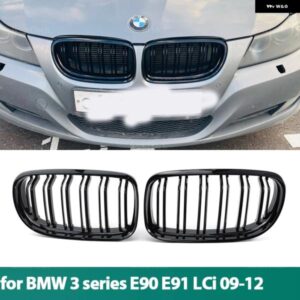 BMW フロントキドニーグリル 3シリーズ E90 E91 LCI 2009/12/01 ダブルスラットライングロスブラックレーシンググリル カスタムパーツ アク