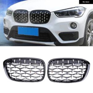 BMW X1 F48 F49 車ダイヤモンドフロントキドニーグリル レーシンググリル 16-19 グロスブラックグリル アクセサリーグリル カースタイリング