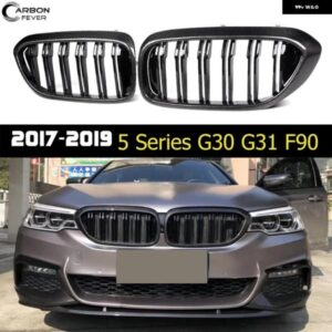 BMW 1ペア デュアルスラットグロスブラック ABS キドニーレーシンググリル 5シリーズ G30 G31 F90 M5 2017-2019 PRE-LCI 車フロントバンパー