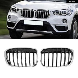 BMW X1 F48 F49 クロームフロントキドニーバンパー グリル レーシンググリル 16-19 フレームブラックコアグリル 自動 ABS カスタムパーツ