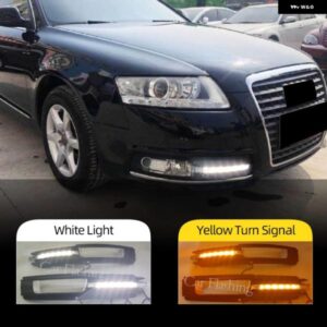 アウディ CSCSNL 2個 車 LED DRL A6 C6 2009 2010 2011 黄色ウィンカーデイタイム ランニングライト フォグランプ カバー 付き カスタムパ