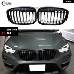 BMW フロントバンパー グリル キドニーレーシンググリル X1 F48 2016-2018 改築済みダブルスラット光沢交換グリル カスタムパーツ アクセサ