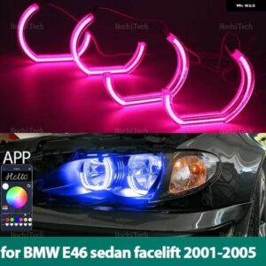 BMW マルチカラー DTM RGB リングライト LED エンジェルアイキット APP 制御 3シリーズ E46 セダンフェイスリフト 2001-2005 ハロゲンヘッド