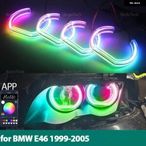 BMW E46 HID ヘッドライト 1999-2005 LED エンジェルアイキットリング点滅 RGB APP 制御ヘッドライト ランプ とウインカー カスタムパーツ