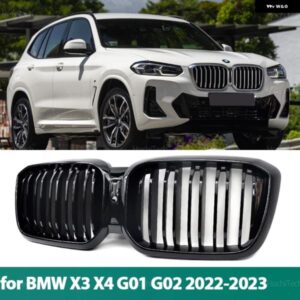 BMW スタイルグロスブラックフロントキドニーダブルスラットグリル 2 ラインダブルスラット X3 X4 G01 G02 2022-2023 アクセサリー カスタ