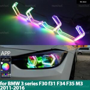 BMW 3シリーズ F30 F31 F34 F35 M3 2011-16 流れるマルチカラーリングエンジェルアイズ RGB M4 スタイル LED アプリ制御ウィンカーライト